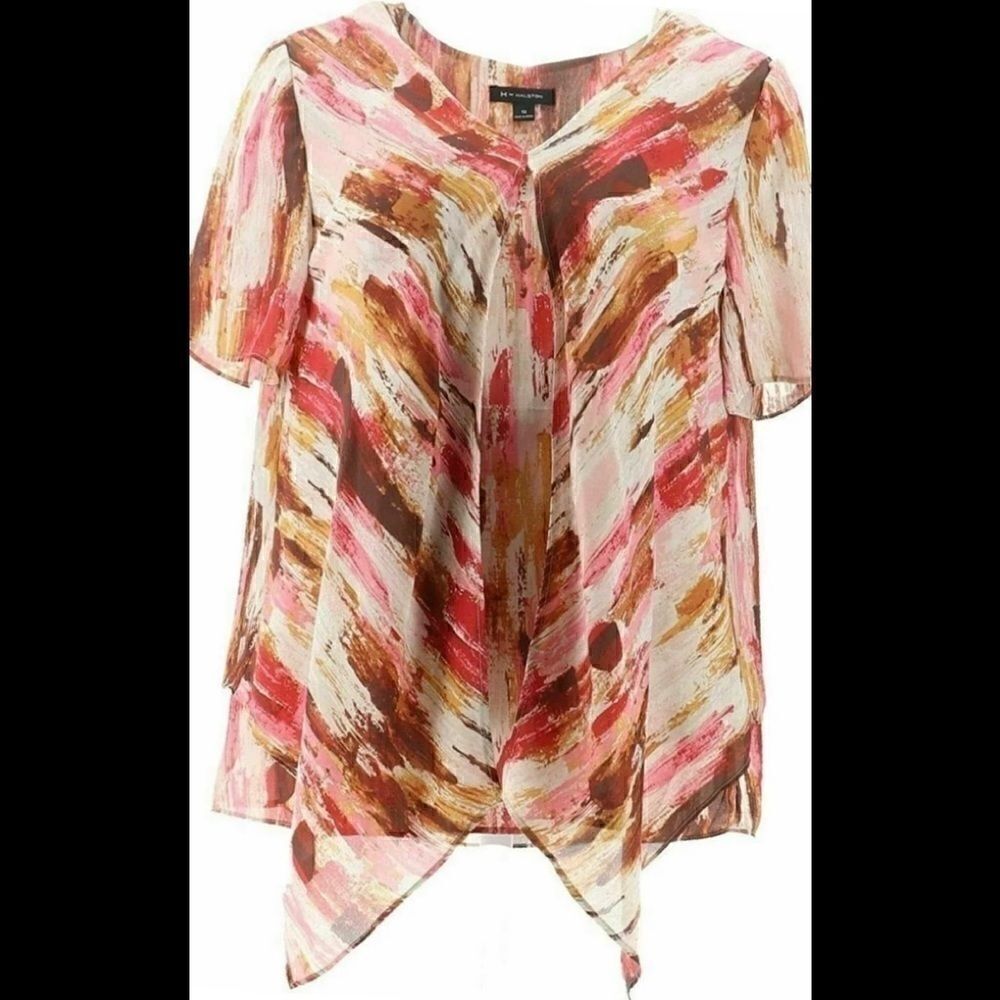 💥H by Halston short sleeve layered multicolor top size : 8